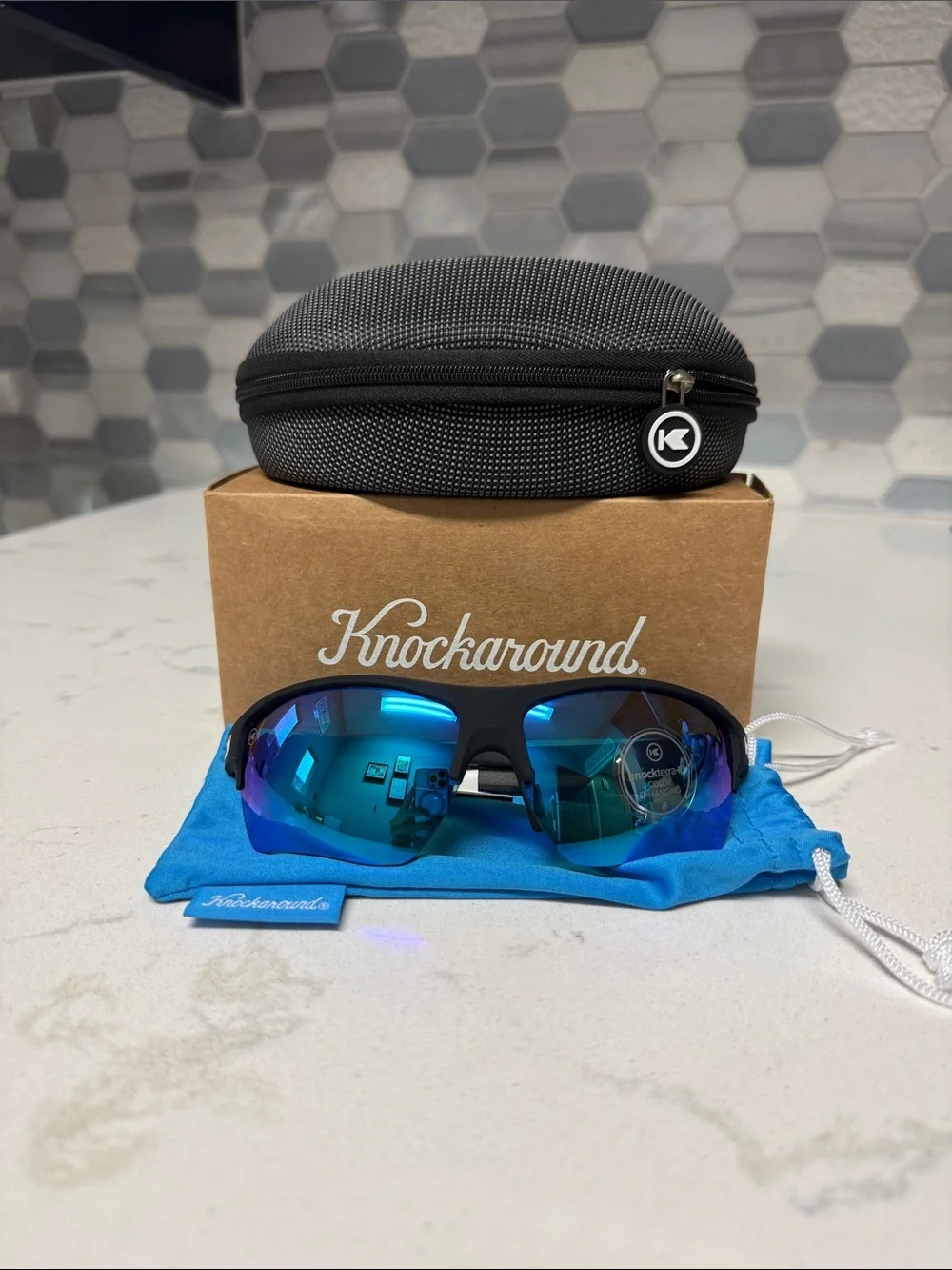 knockterra Moonshot Men’s Sunglasses - Blue Lenses, Black Frame